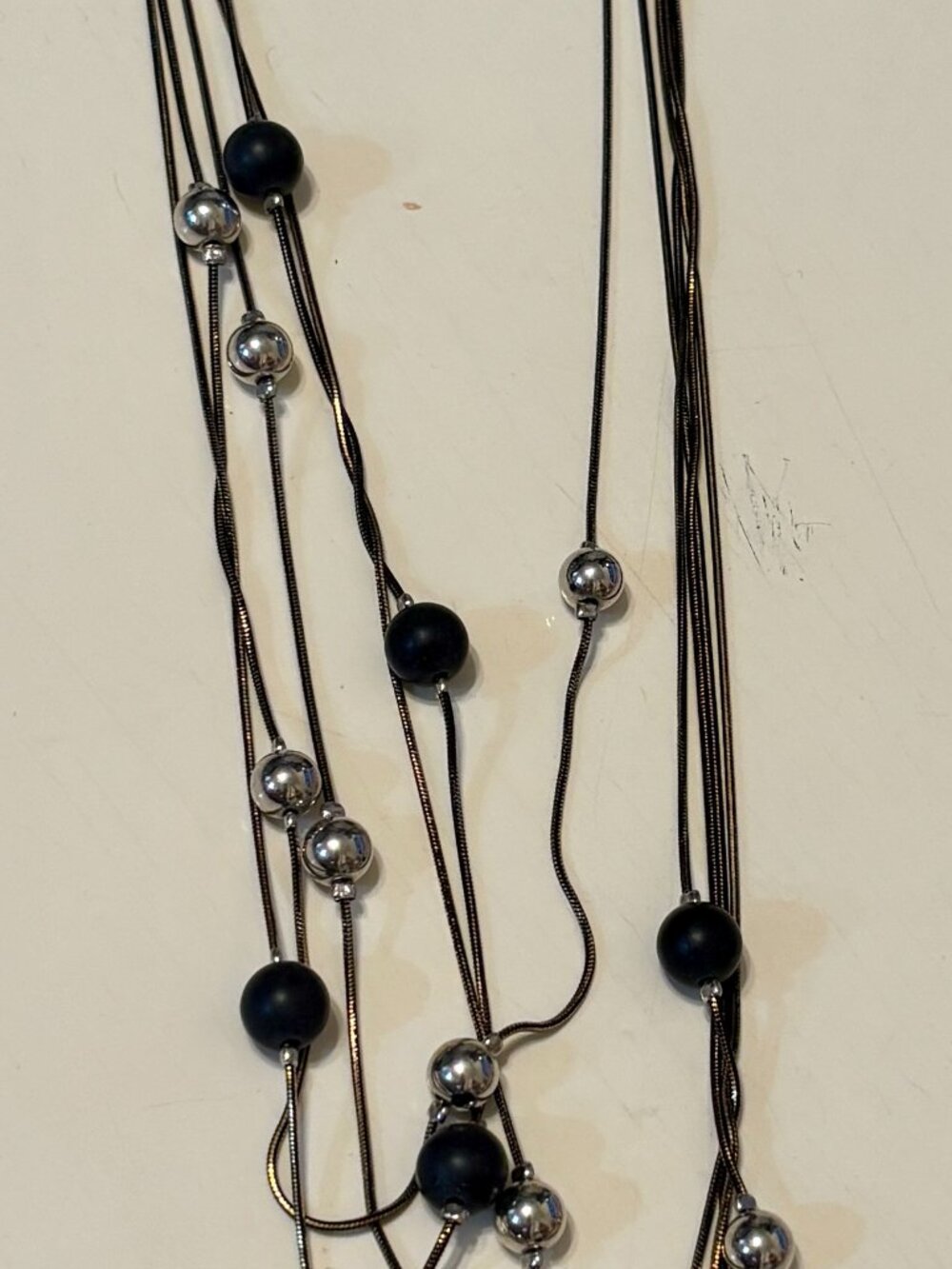 Nicole Miller New York Multi Strand Beaded Necklace NWT Silver Black Adjustable